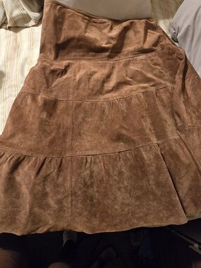 INC International Concepts LEATHER  Brown Suede Tiered A-Line Skirt